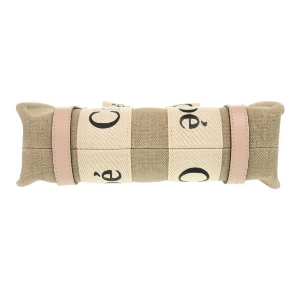 Chloe WOODY tote bag leather canvas beige pink handbag - Picture 6 of 8